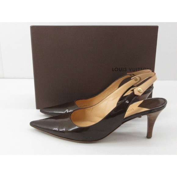 Louis Vuitton Shoes - Louis Vuitton Dark Brown Patent Leather Slingback Pointed Toe Heels Pumps BR0064